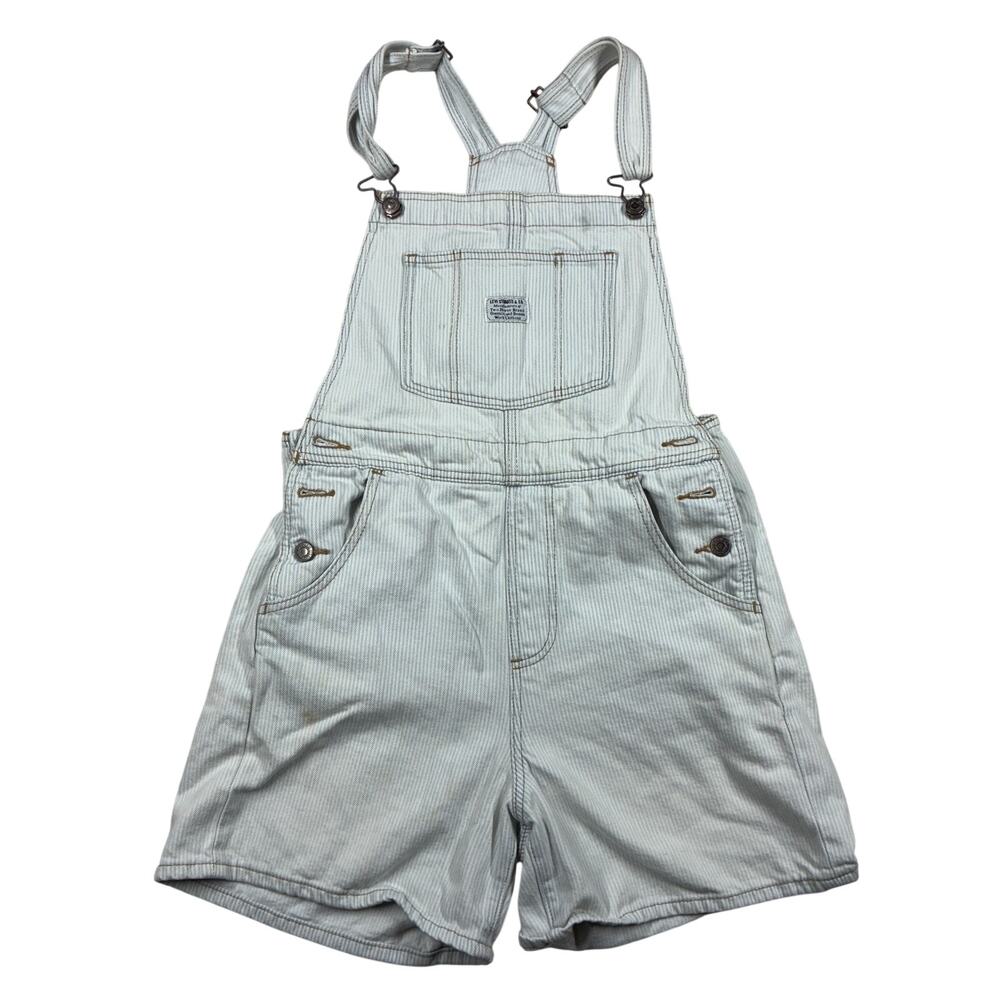 Vintage Levi’s Shortall Overalls Womens Small Blue Stripe Two Horse Brand Denim